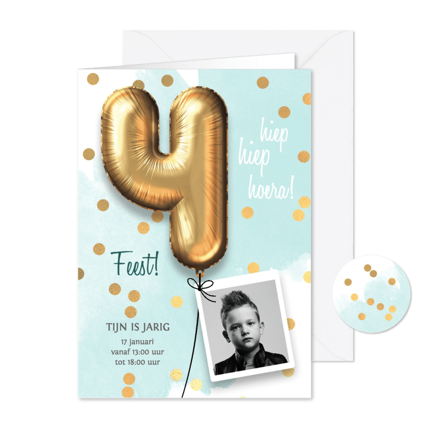 Uitnodiging verjaardag jongen 4 jaar - Kaartimpressie