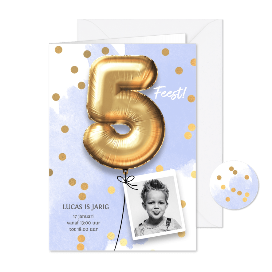 Uitnodiging verjaardag jongen 5 jaar - Kaartimpressie