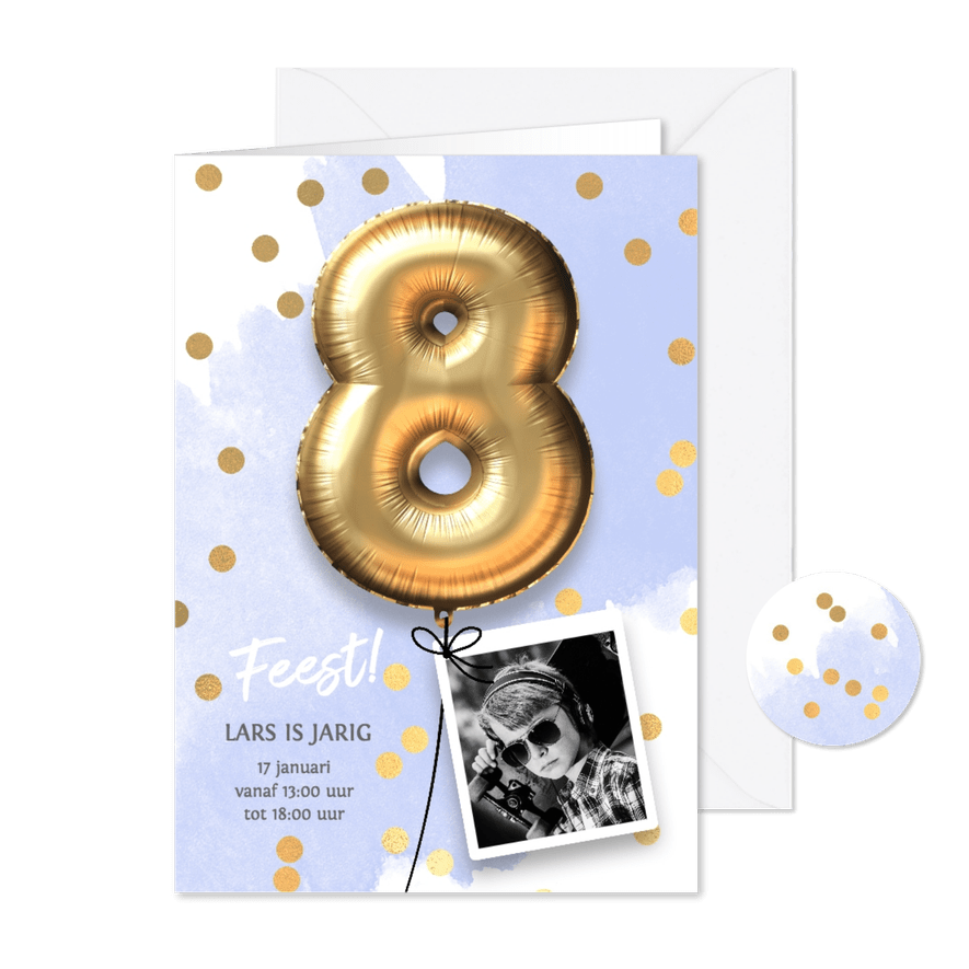 Uitnodiging verjaardag jongen 8 jaar - Kaartimpressie
