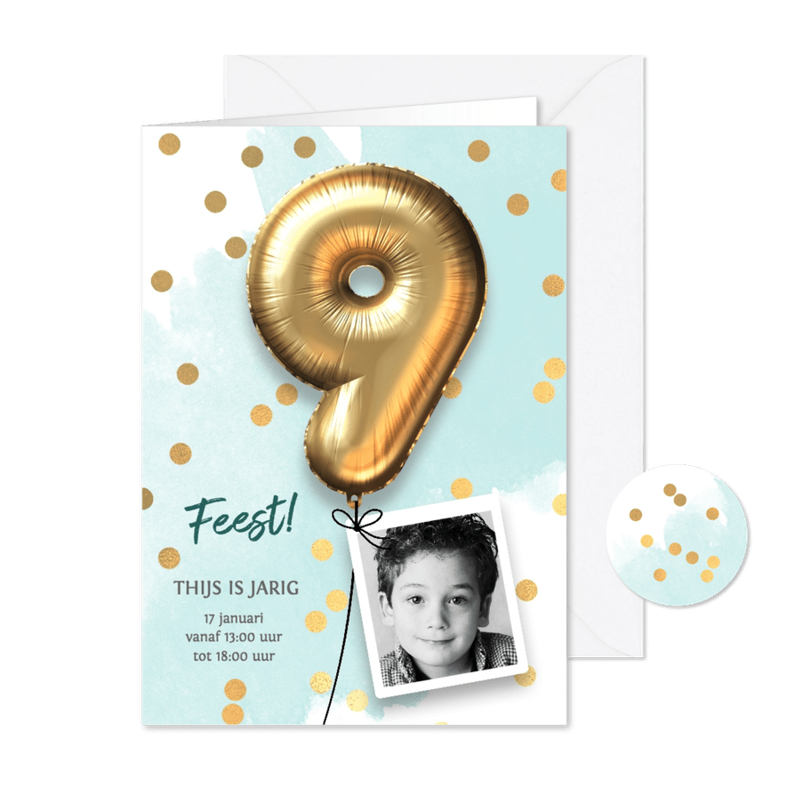 Uitnodiging verjaardag jongen 9 jaar - Kaartimpressie