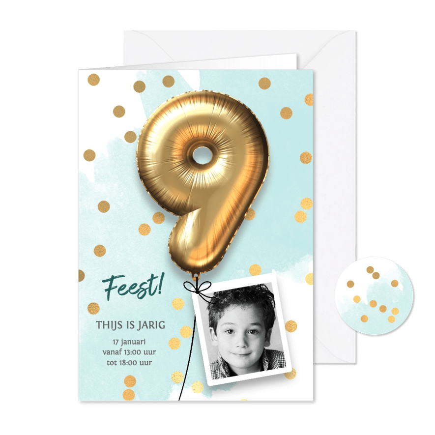 Uitnodiging verjaardag jongen 9 jaar - Kaartimpressie