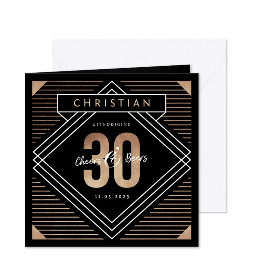 Uitnodiging verjaardag man 30 jaar stijlvol goud - Kaartimpressie