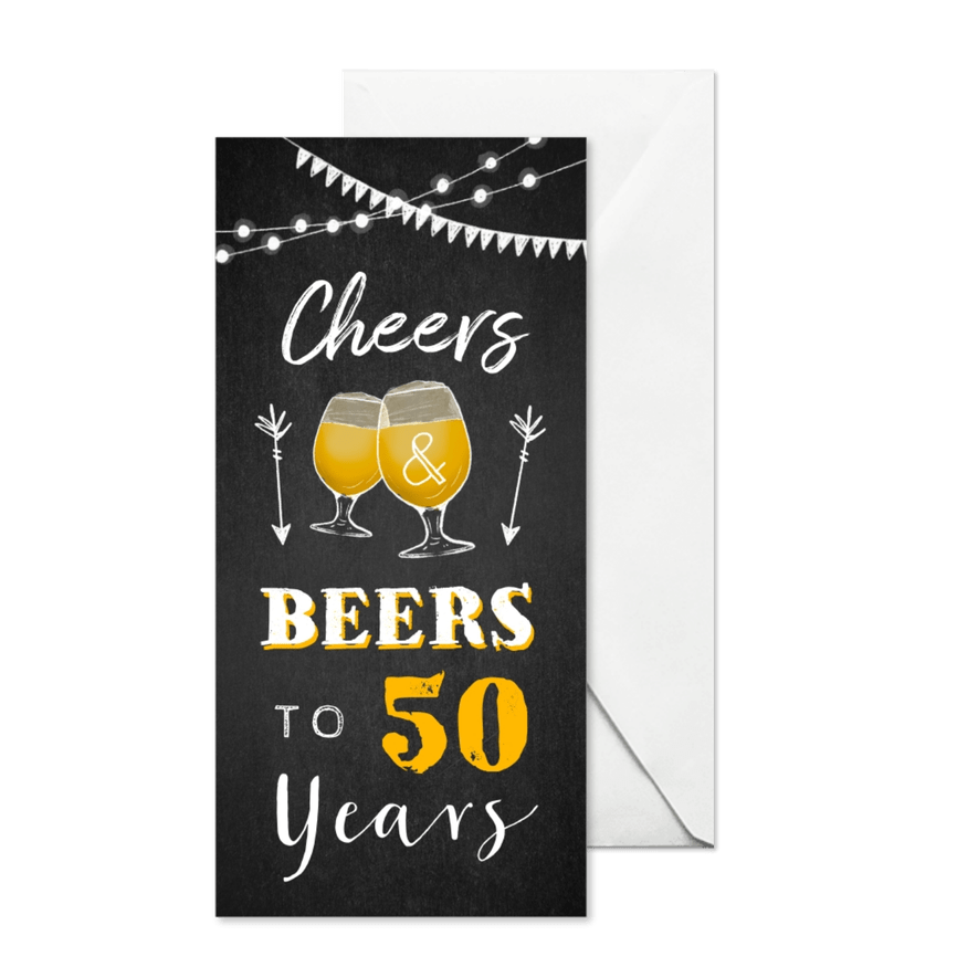 Uitnodiging verjaardag man cheers & beers hip en feestelijk - Kaartimpressie