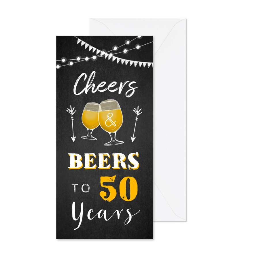 Uitnodiging verjaardag man cheers & beers hip en feestelijk - Kaartimpressie