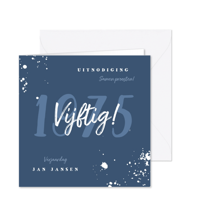 Uitnodiging verjaardag man/vrouw stijlvol met spetters - Kaartimpressie