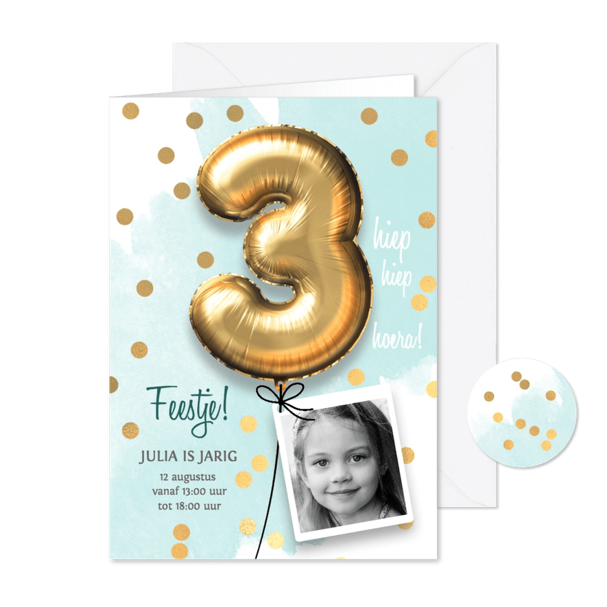 Uitnodiging verjaardag meisje 3 jaar - Kaartimpressie