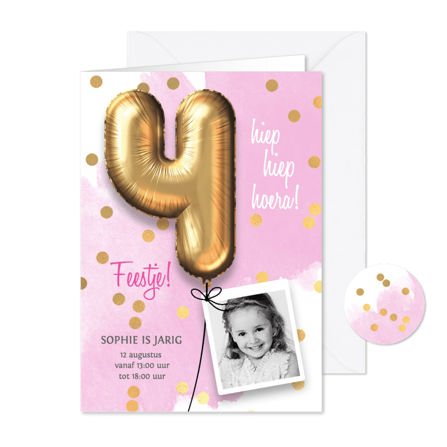 Uitnodiging verjaardag meisje 4 jaar - Kaartimpressie