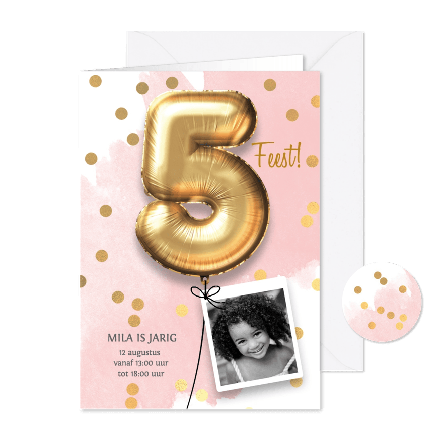 Uitnodiging verjaardag meisje 5 jaar - Kaartimpressie