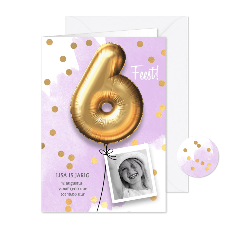 Uitnodiging verjaardag meisje 6 jaar - Kaartimpressie