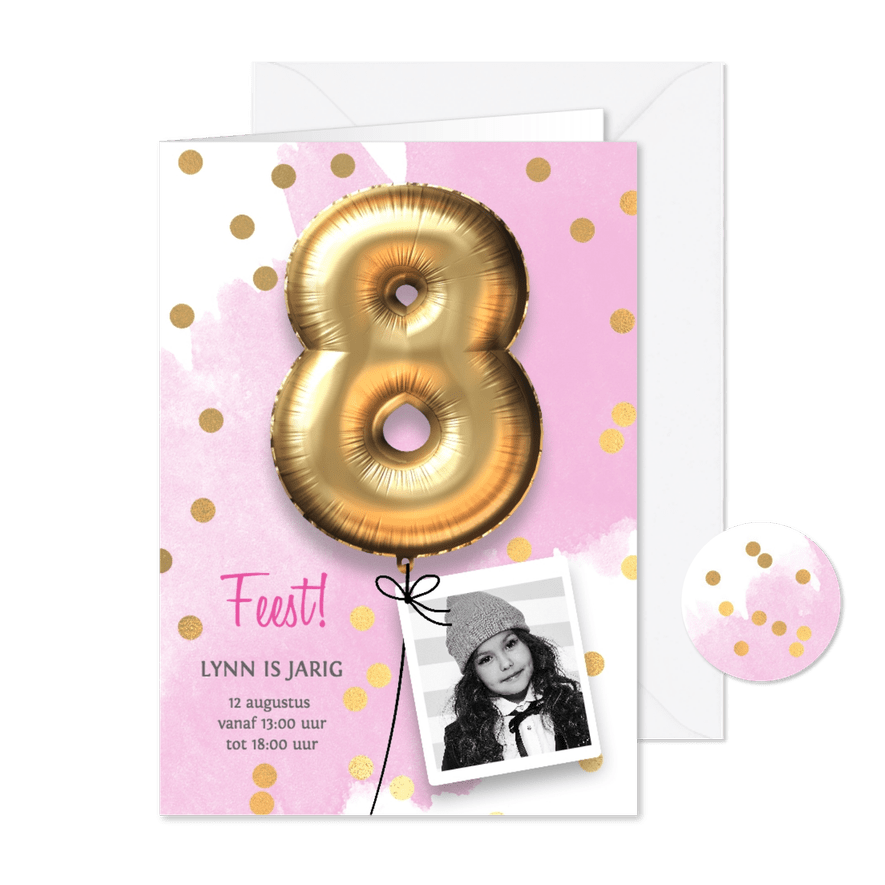 Uitnodiging verjaardag meisje 8 jaar - Kaartimpressie