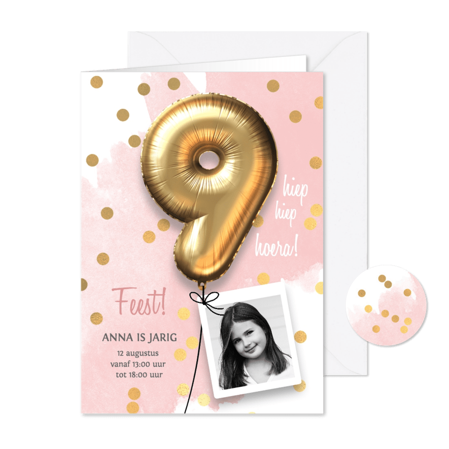 Uitnodiging verjaardag meisje 9 jaar - Kaartimpressie