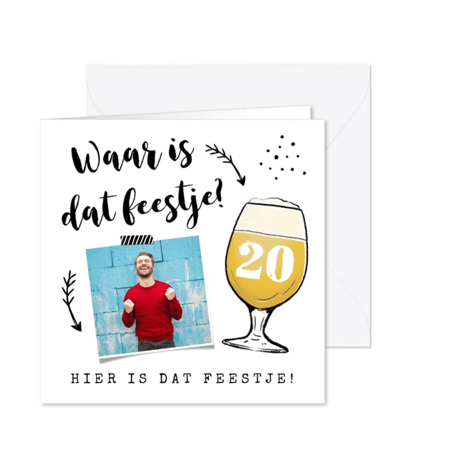 Uitnodiging verjaardag met bier en eigen foto - Kaartimpressie