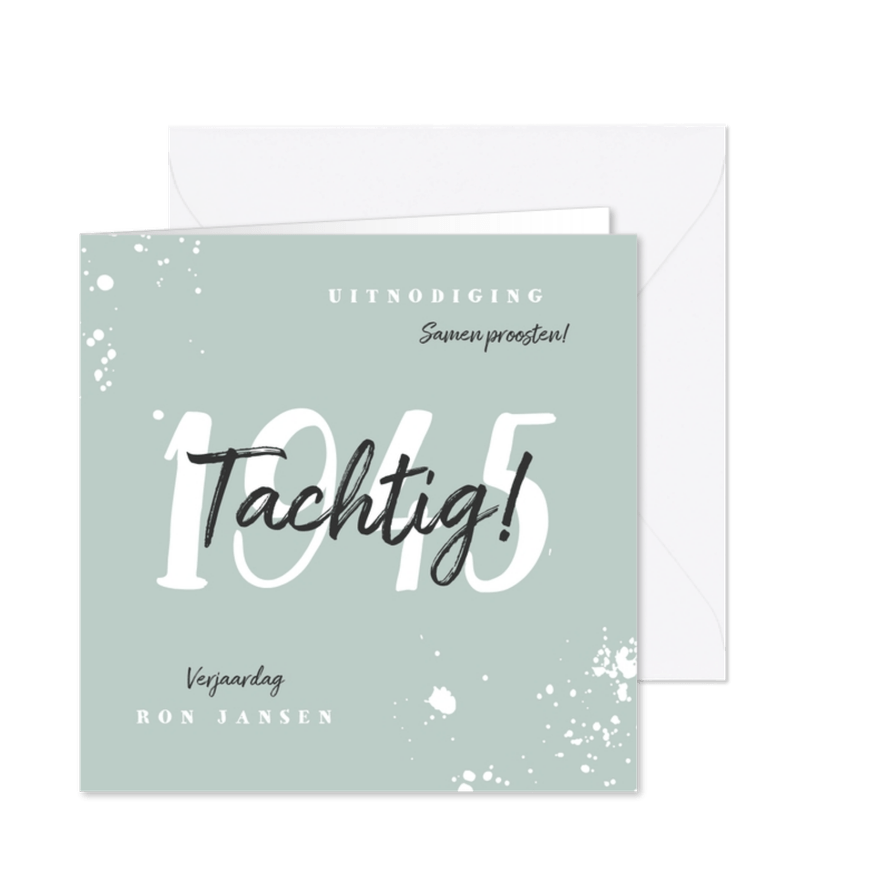 Uitnodiging verjaardag met jaartal en spetters - Kaartimpressie