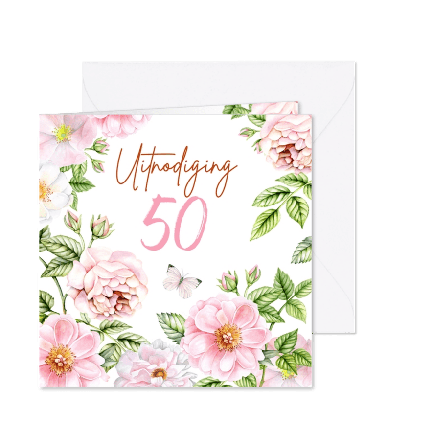 Uitnodiging verjaardag rozen - Kaartimpressie