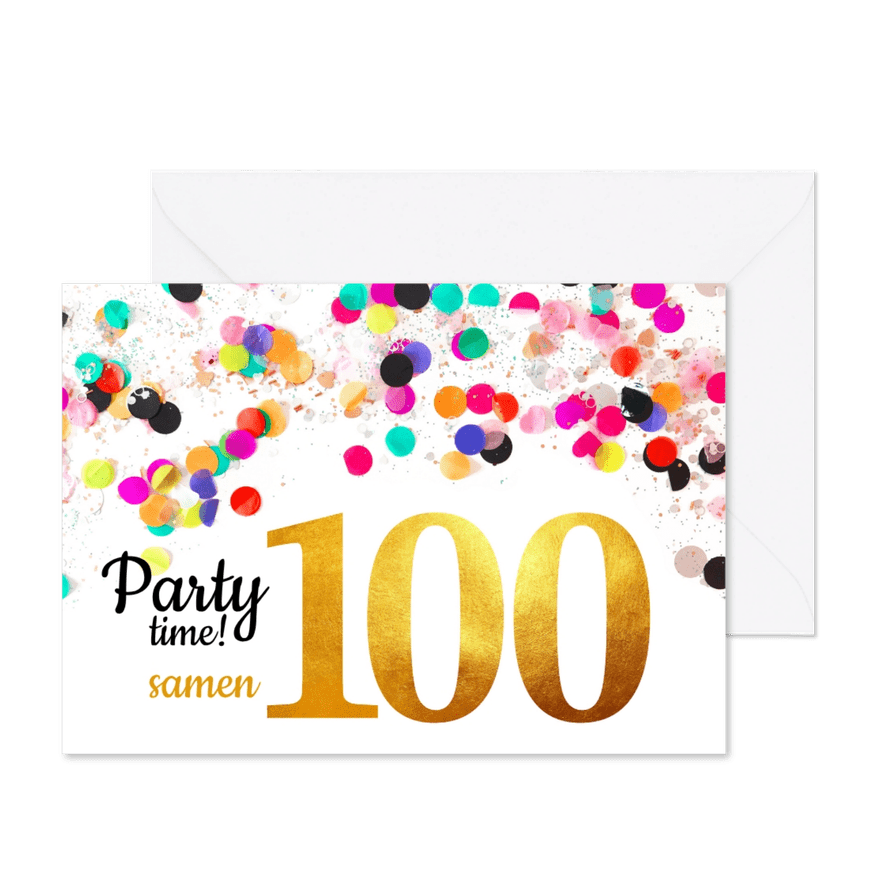 Uitnodiging verjaardag samen 100 goud - Kaartimpressie