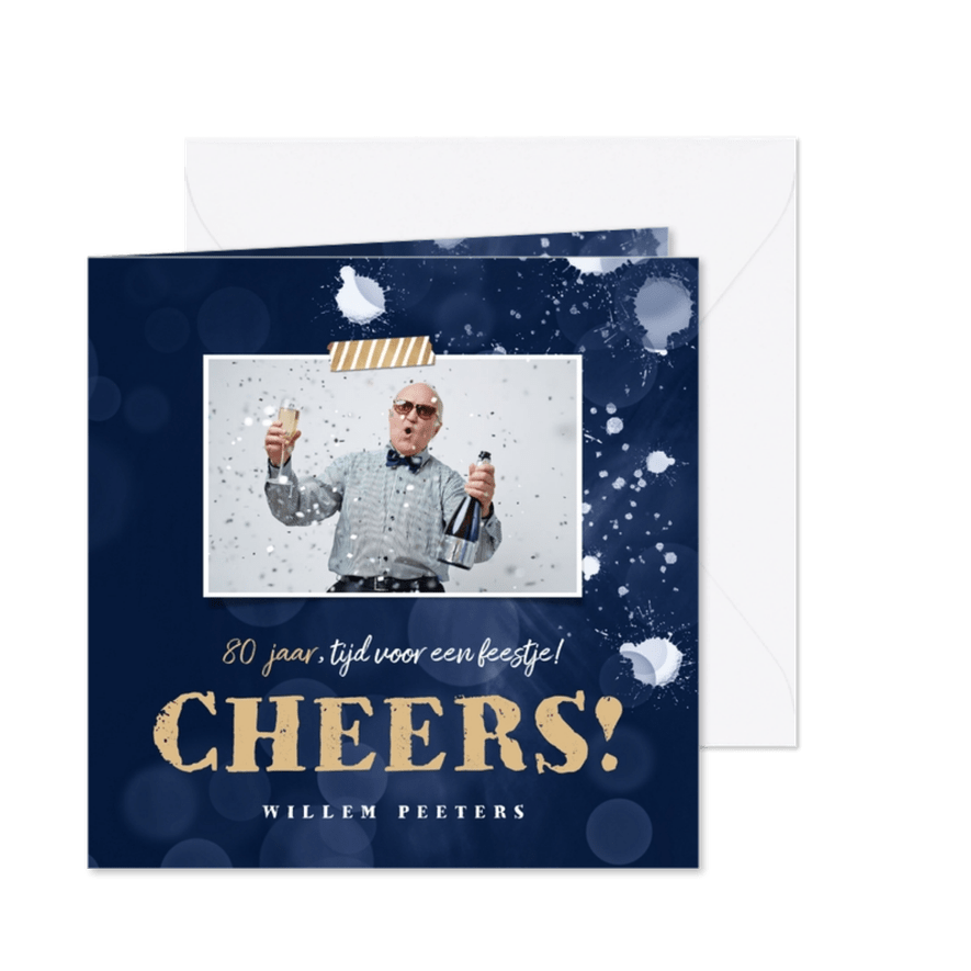Uitnodiging verjaardag senior volwassen spetters stijlvol - Kaartimpressie