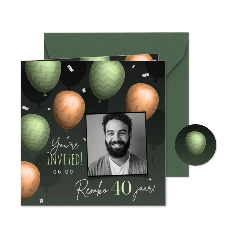Uitnodiging verjaardag stijlvol feestelijk 3d ballonnen - Kaartimpressie