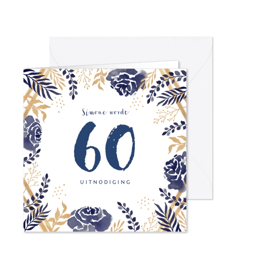 Uitnodiging verjaardag stijlvolle bloemen en bladeren - Kaartimpressie