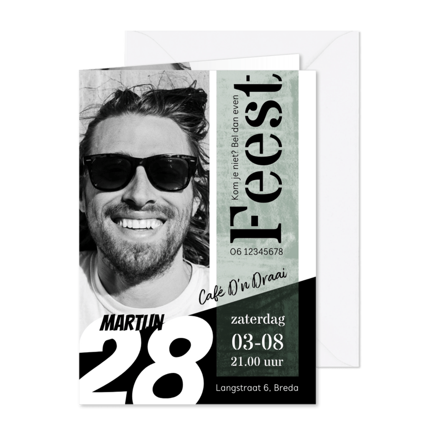 Uitnodiging verjaardag stoer met foto - Kaartimpressie