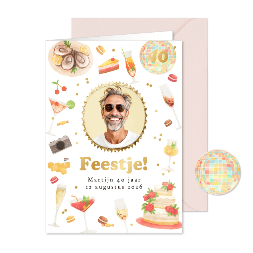 Uitnodiging verjaardag tuinfeest cocktail party foto disco - Kaartimpressie