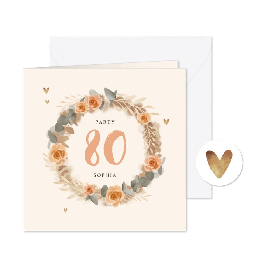 Uitnodiging verjaardag vrouw bloemen klassiek goud - Kaartimpressie