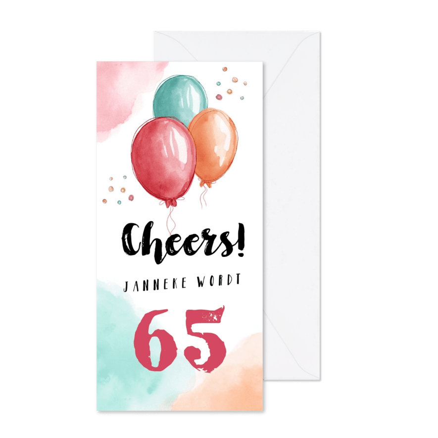 Uitnodiging verjaardag vrouw hip met waterverf ballonnen - Kaartimpressie