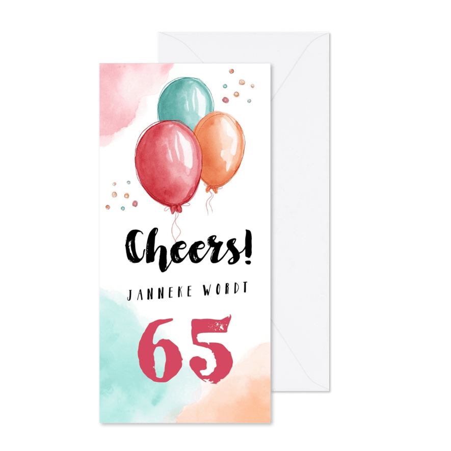 Uitnodiging verjaardag vrouw hip met waterverf ballonnen - Kaartimpressie