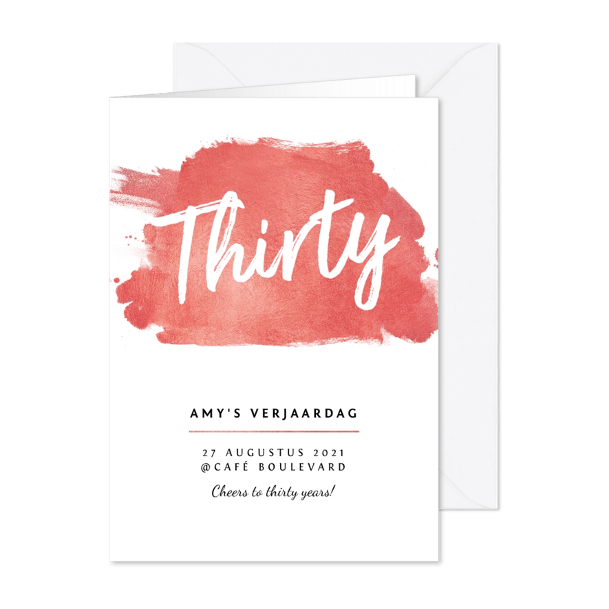 Uitnodiging verjaardag vrouw met roze goudlook verf en foto - Kaartimpressie