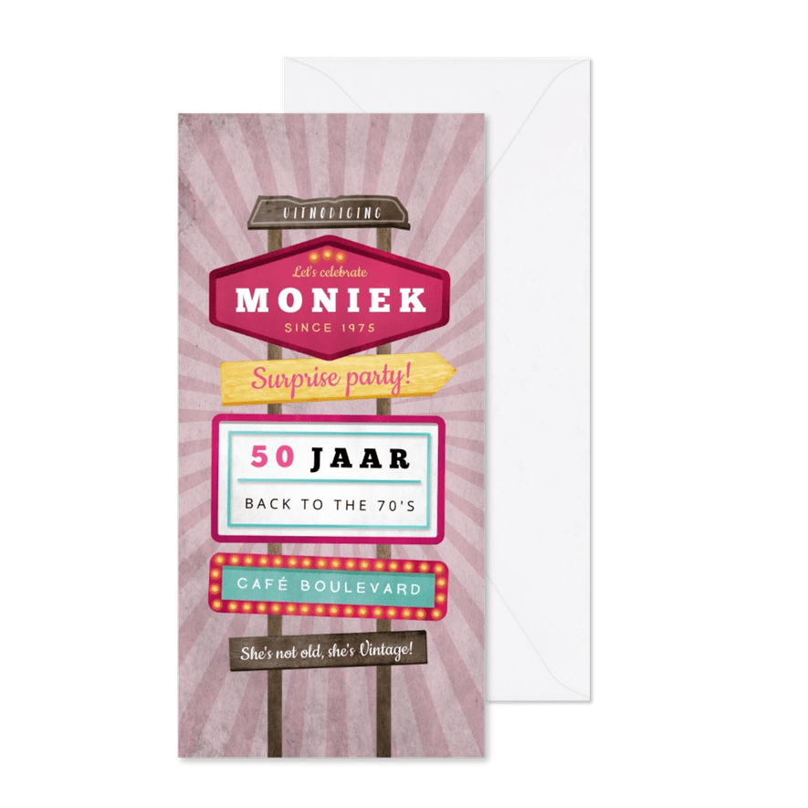 Uitnodiging verjaardag vrouw vintage retro - Kaartimpressie