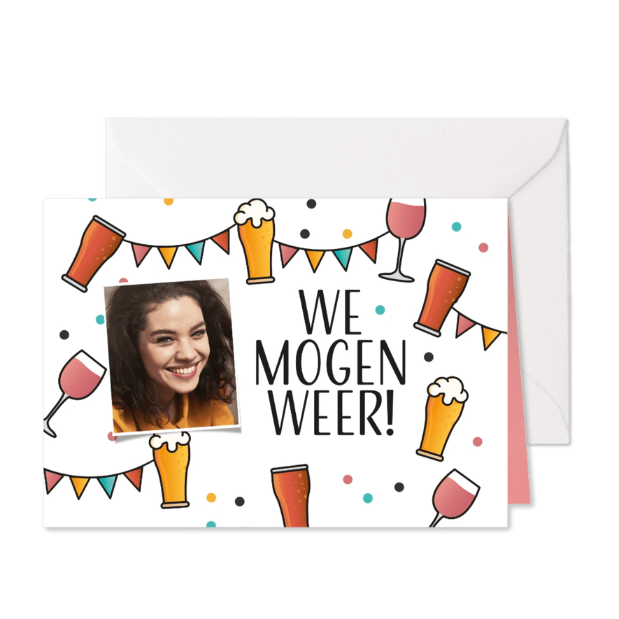 Uitnodiging verjaardag we mogen weer bier wijn cola confetti - Kaartimpressie