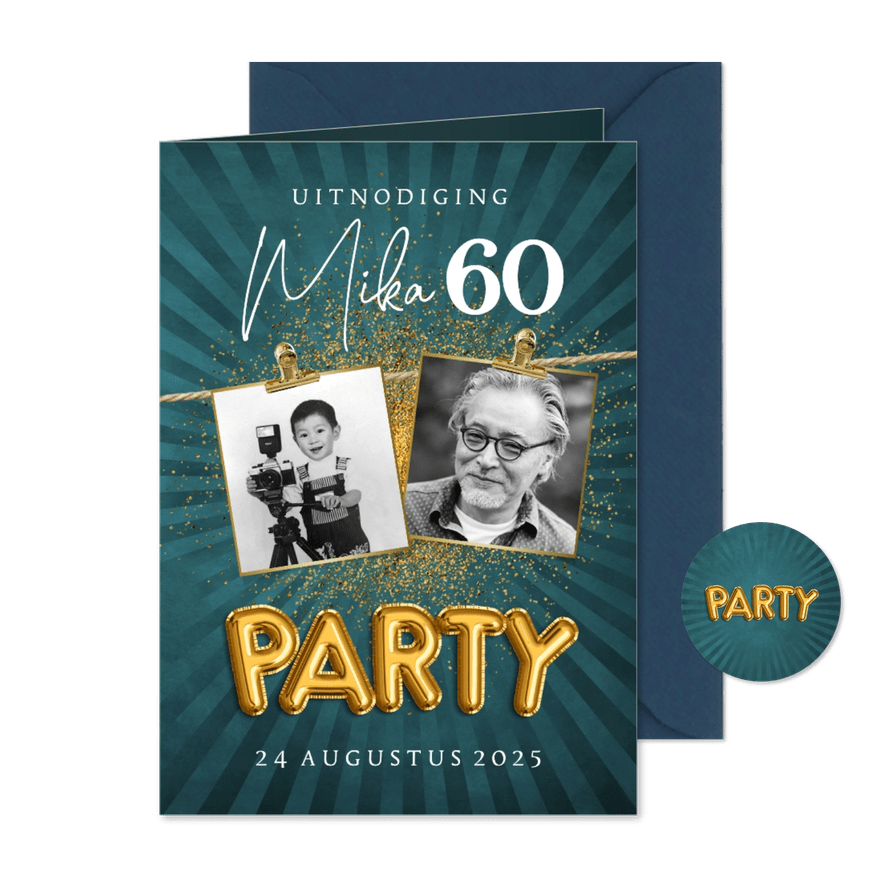 Uitnodiging verjaardags 60 jaar goud party foto - Kaartimpressie