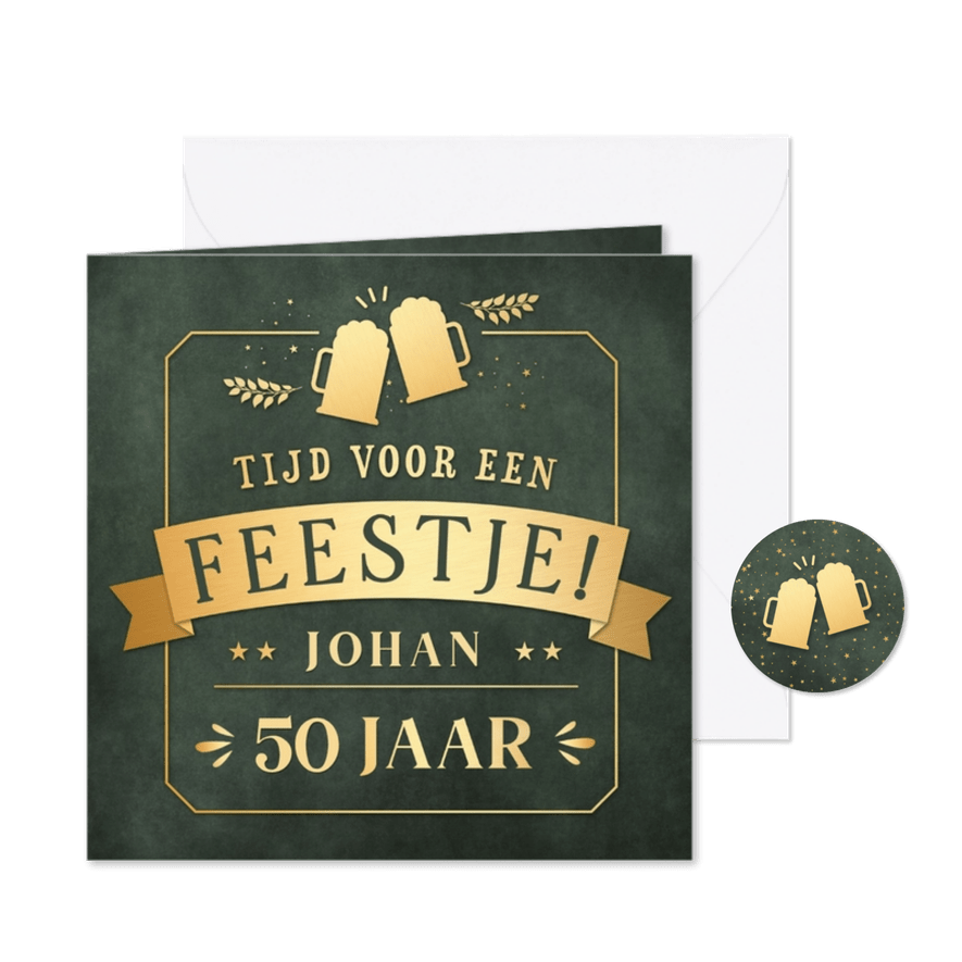 Uitnodiging verjaardagsfeest 50 jaar met bier pullen - Kaartimpressie