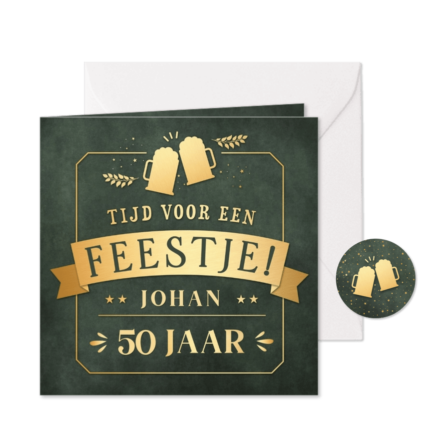 Uitnodiging verjaardagsfeest 50 jaar met bier pullen - Kaartimpressie