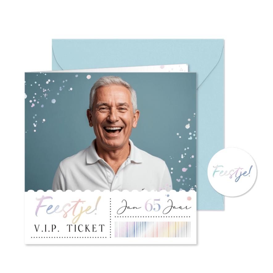 Uitnodiging verjaardagsfeest 65 holografisch foto ticket - Kaartimpressie