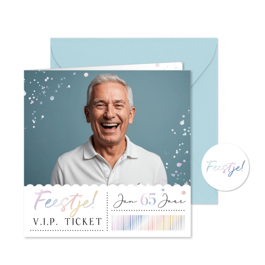 Uitnodiging verjaardagsfeest 65 holografisch foto ticket - Kaartimpressie