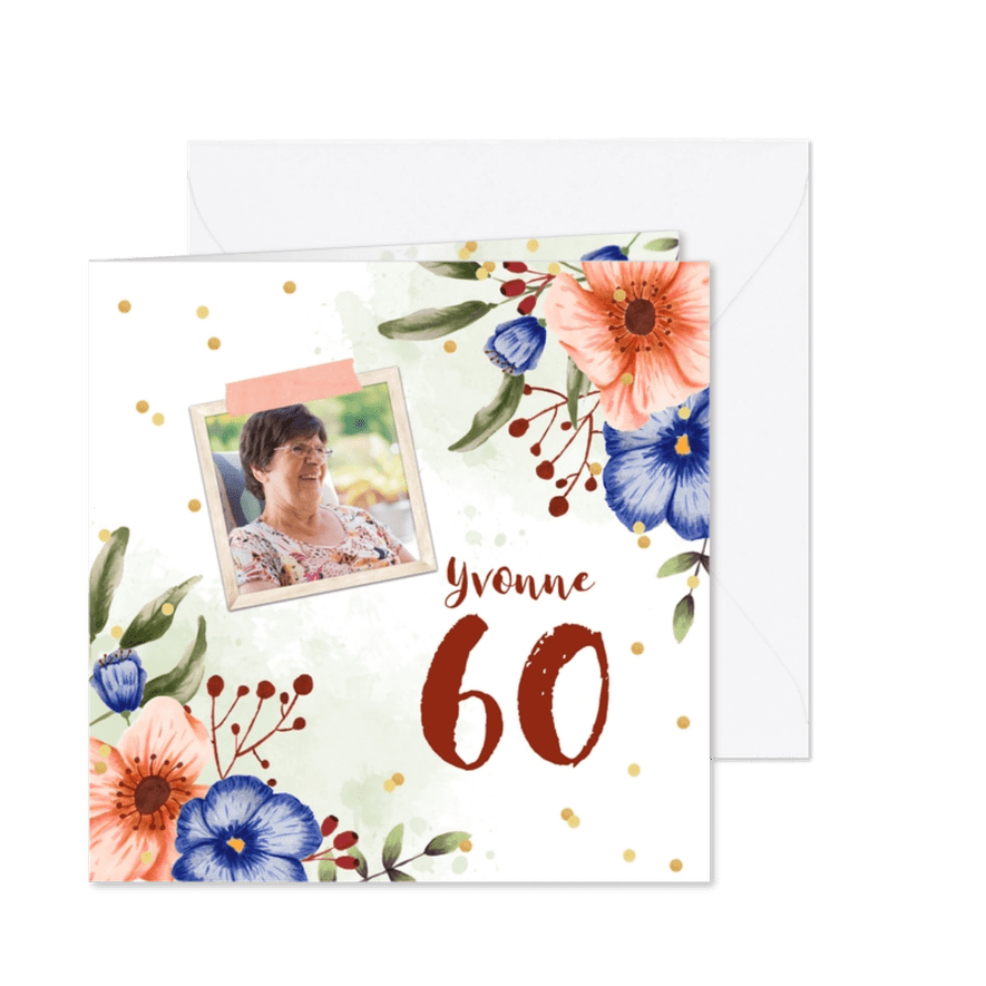 Uitnodiging verjaardagsfeest bloemen confetti foto - Kaartimpressie