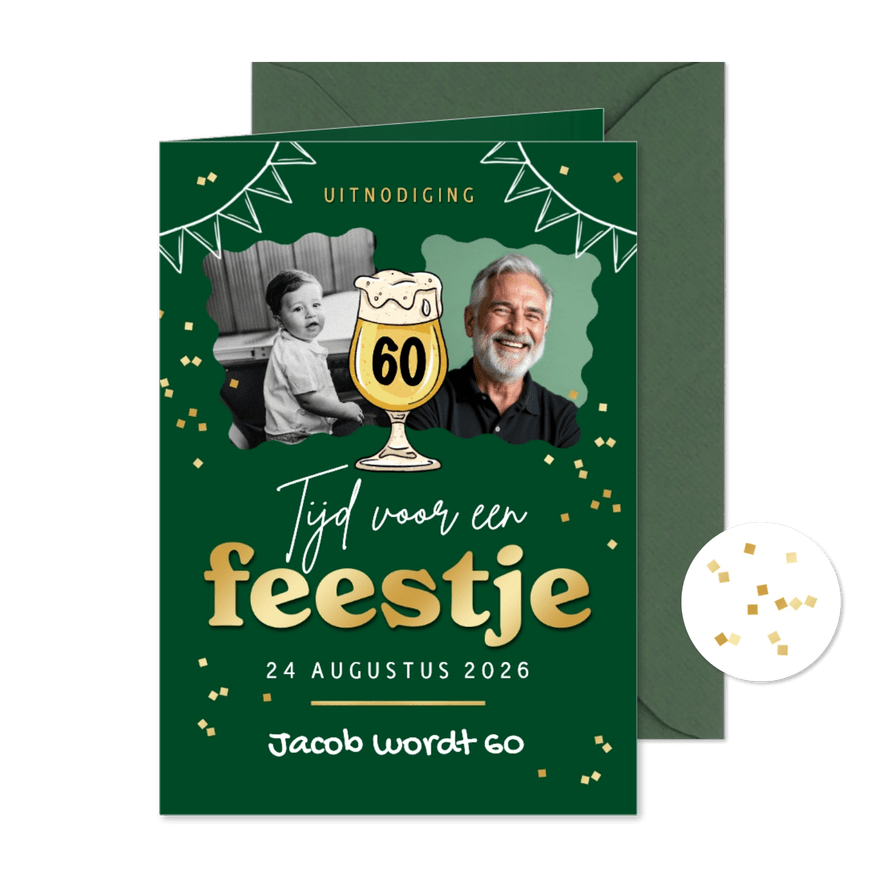 Uitnodiging verjaardagsfeest feestje confetti foto bier - Kaartimpressie