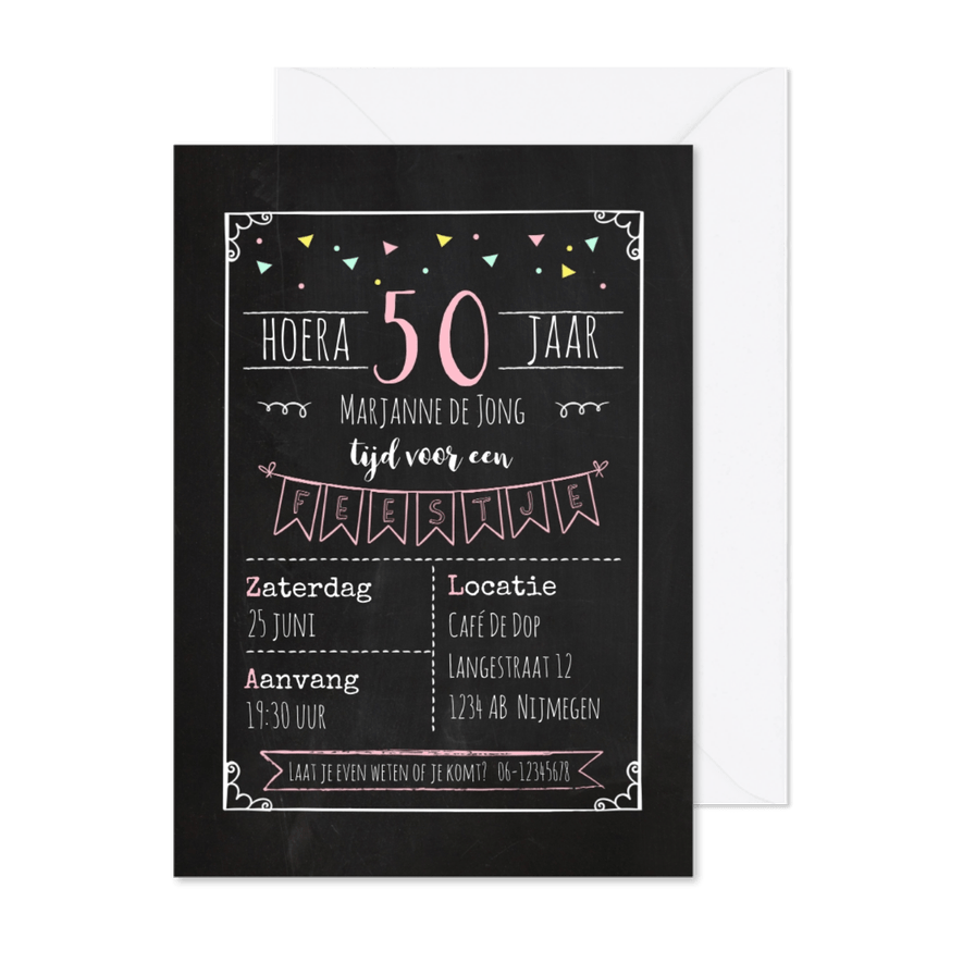 Uitnodiging verjaardagsfeest krijtbord - vrouw - Kaartimpressie