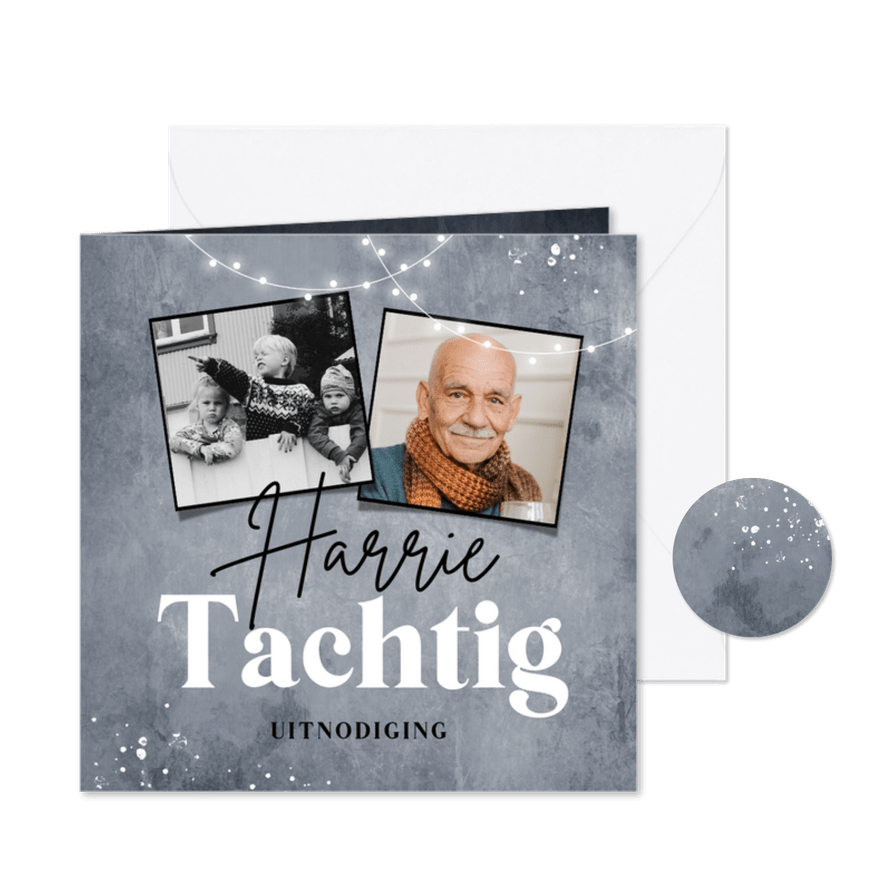 Uitnodiging verjaardagsfeest man 80 jaar betonlook slingers - Kaartimpressie