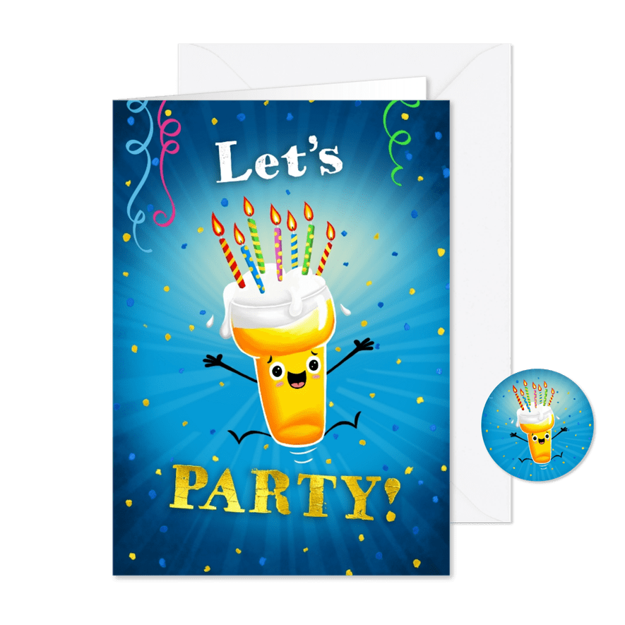 Uitnodiging verjaardagsfeest springend biertje met kaarsjes - Kaartimpressie