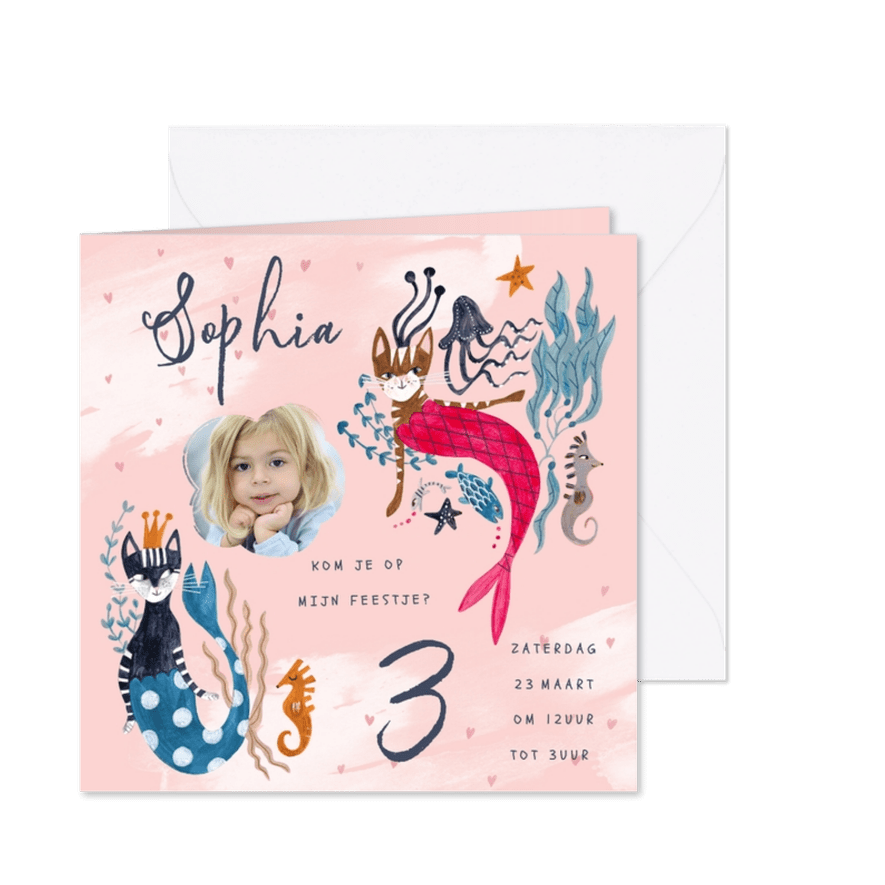 Uitnodiging verjaardagsfeestje Caticorn en Mercats - Kaartimpressie