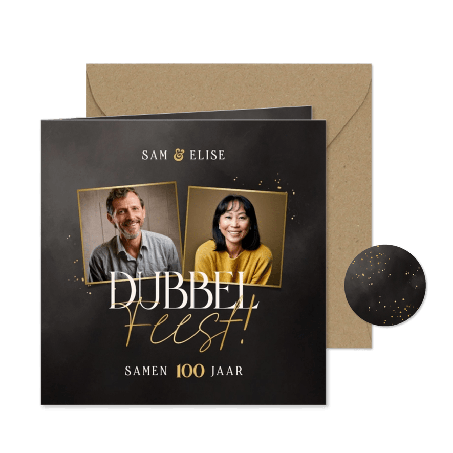 Uitnodiging verjaardagsfeestje dubbel feest twee foto's - Kaartimpressie