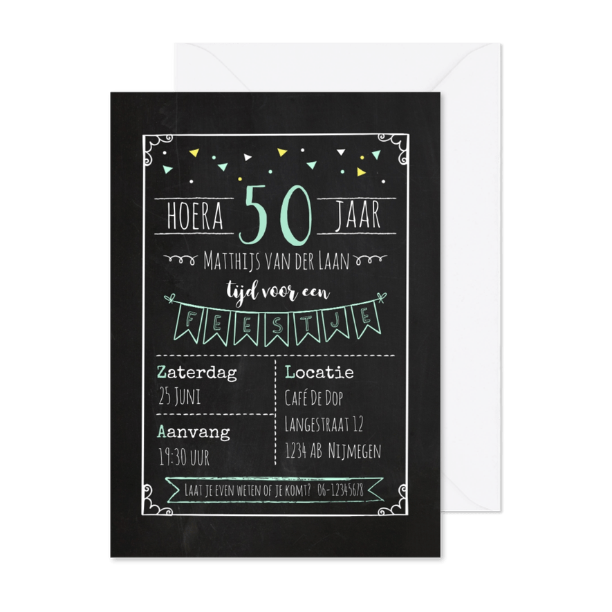 Uitnodiging verjaardagsfeestje krijtbord - Kaartimpressie