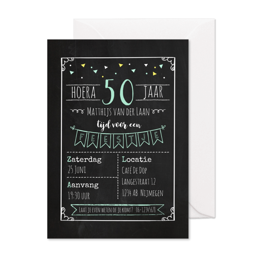 Uitnodiging verjaardagsfeestje krijtbord - Kaartimpressie