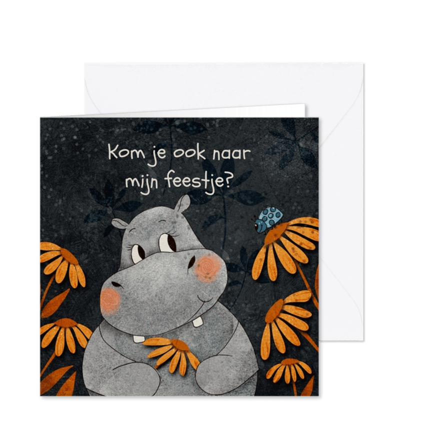 Uitnodiging verlegen kijkend nijlpaard - Kaartimpressie