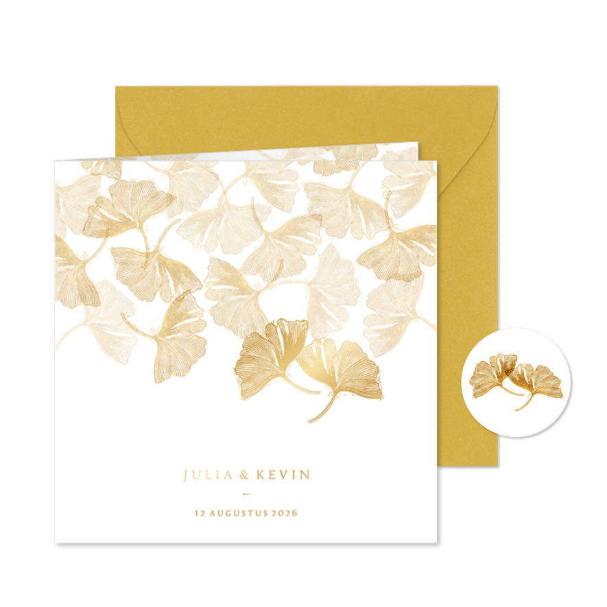 Uitnodiging voor bruiloft ginkgoblad stempel - Kaartimpressie