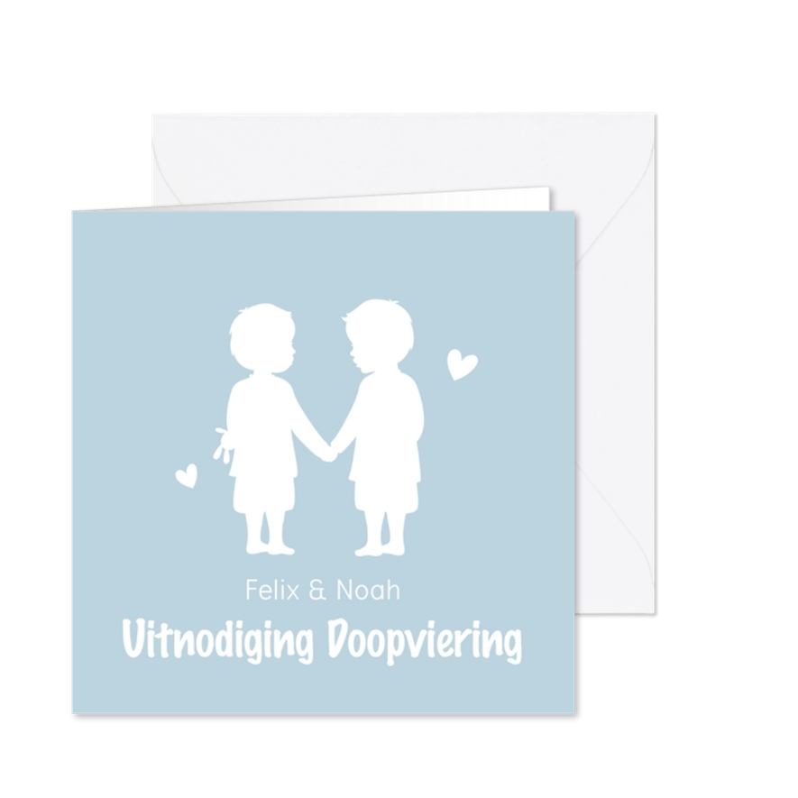 Uitnodiging voor de doop tweelingjongens silhouet - Kaartimpressie