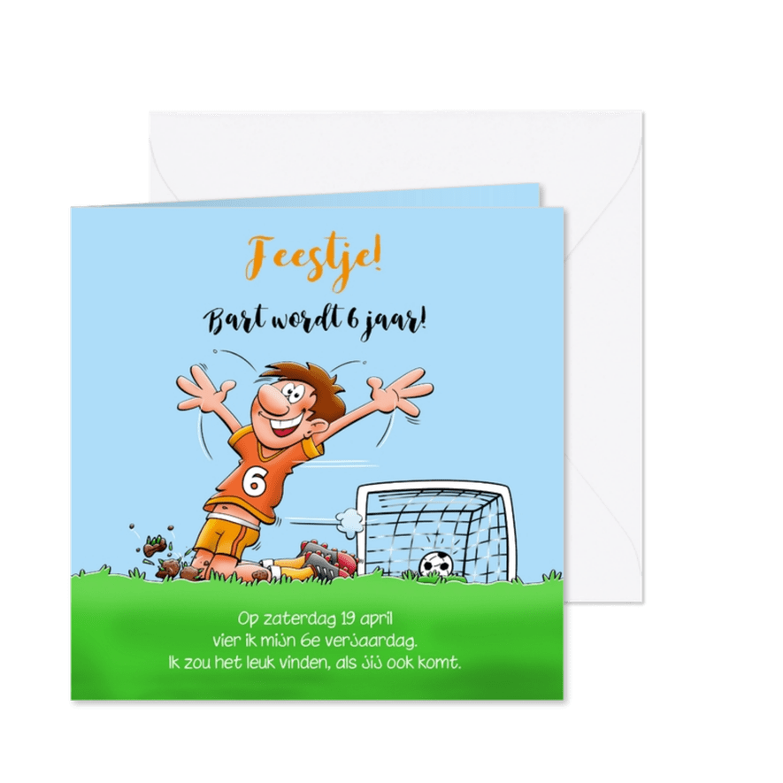 Uitnodiging voor een kinderfeestje. We gaan voetballen. - Kaartimpressie