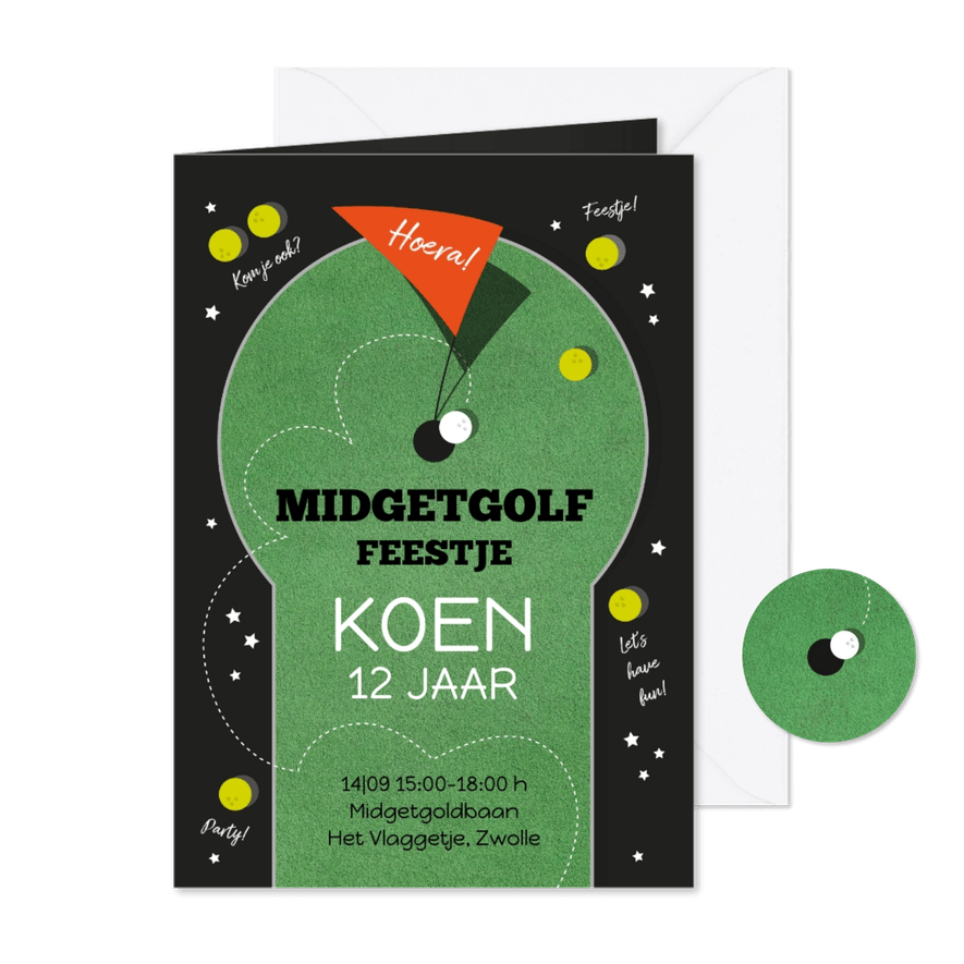 Uitnodiging voor een midgetgolf feestje - Kaartimpressie