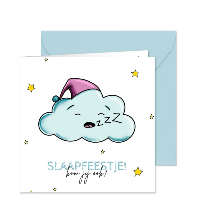 Uitnodiging voor een slaapfeestje met wolken en sterren - Kaartimpressie